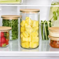 WECK Vorratsglas 1590ml RR100 im Kühlschrank mit Ananas gefüllt zur frischen Obst Aufbewahrung mit Holzdeckel