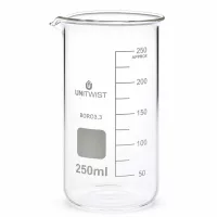Klares Glasbehälter 250ml Laborqualität UNITWIST mit Messskala und Ausgießer