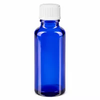 Apothekerglasflasche blau 30ml zylindrisch mit weißem Schraubverschluss