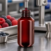 Braunrote PET Flasche 100ml mit Schraubgewinde bei maschineller Saftbefüllung