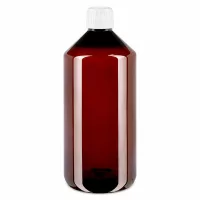 Große braune PET Vorratsflasche 1L mit weißem Sicherheitsverschluss für Chemikalien und Pharma