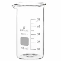 Hohes Becherglas aus Borosilikatglas 50ml mit Ausgießer und Skala für Labor und Küche
