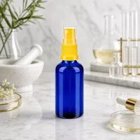 Elegante 50ml Cobalt-Glasflasche mit goldgelbem Akzent perfekt für hochwertige Beauty-Produkte
