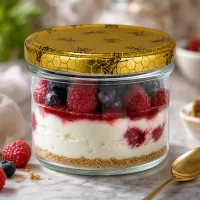 Dessert Parfait im 225ml Sturzglas BasicSeal Bienenwaben-Deckel mit Beeren Joghurt Schichtdessert Nachtisch Glas