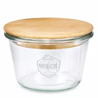 370ml WECK RR100 Sturzglas mit Holzdeckel - rundes Einmachglas aus Glas mit Bambusdeckel für Küche
