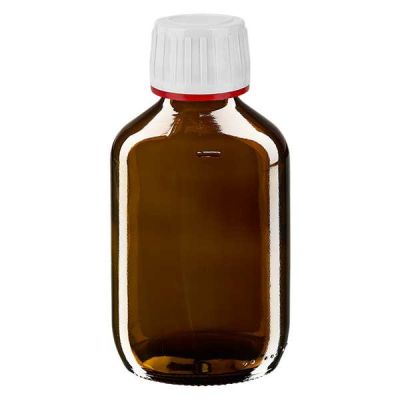 200ml Medizinflasche braun, Verschluss weiß mit Originalitätsring rot ApoGlas