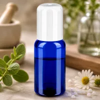 20ml Roll-On Flasche aus blauem Glas mit weissem Verschluss für portionierte Anwendung