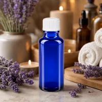 Blauglas Flakon 30ml mit weißem Schraubdeckel 11mm für Naturkosmetik und Öle
