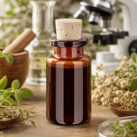 Kompakte Braunglasflasche 10ml bernsteinfarbig mit Naturkorken für homöopathische Zubereitungen