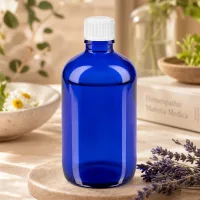 100ml Apothekerglasflasche Blau für Tinkturen und ätherische Öle mit weißem Deckel