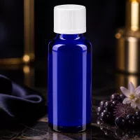 Dunkelblaue 30ml Apothekerfl. mit 11mm Kindersicherheitsverschluss in Studioaufnahme