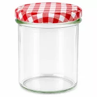 350ml Sturzglas mit rot-weiß kariertem BasicSeal Deckel, leeres Einmachglas für Marmelade und Konserven