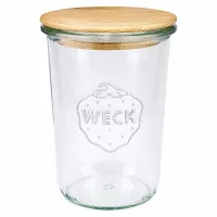 WECK Sturzglas 850ml RR100 mit Holzdeckel Einmachglas Vorratsglas transparent mit WECK Logo