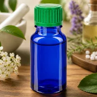 Handliche 10ml Glasflasche blau grün für mobile Anwendung und Reisen