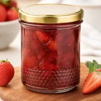 400ml Honigglas mit gold BasicSeal UNiTWIST Deckel als Marmeladenglas für Erdbeermarmelade mit Wabenmuster-Boden