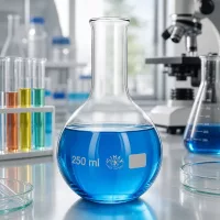 Messkolben 250ml Enghals mit weißem Etikettenfeld zur Beschriftung