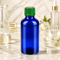Laborqualität 50ml Cobalt Flasche mit grünem Schraubdeckel für sichere Aufbewahrung