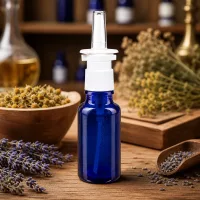 Apothekengerechte 20ml Blauglasflasche mit sterilem Nasensprayaufsatz für Naturheilkunde-Zubereitungen