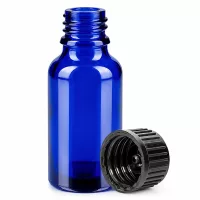 UV-schützende blaue 20ml Glasflasche mit kindersicherem schwarzen Verschluss für Medikamente