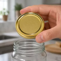 Glasgefäß mit Schraubverschluss TO58 gold UNiTWIST BioSeal BPA-NI unitemp Küchenhintergrund