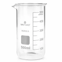 Becherglas hohe Form 500ml Borosilikat 3.3 für Labor Küche Chemie UNITWIST klar