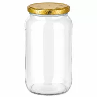 1062ml Rundglas mit goldenem Bienenwabe Deckel - leeres Honigglas Einmachglas transparent BasicSeal Verschluss