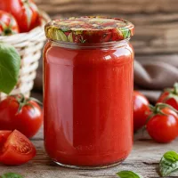 Selbst eingemachte Tomatensoße im 555ml UNiTWIST Rundglas mit BasicSeal Obstdekor Schraubverschluss