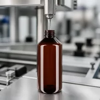 Pharmagerechte 1000ml Rundflasche aus bernsteinfarbenem PET mit weißem OV-Verschluss