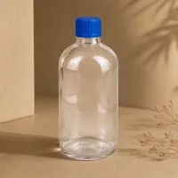 Miniaturflasche Klarglas 100ml stabiler Boden blauer Deckel ClearLine UT18 Serumflasche