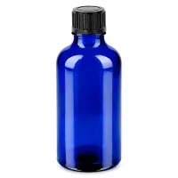 Kompakte 50ml Flasche in Apothekerblau aus Glas mit schwarzem 11mm Verschluss