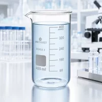 Hochformbecherglas 400ml UNITWIST BORO 3.3 mit grauem Etikettierfeld und präziser Volumenskala