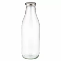 1000ml Glasflasche mit silbernem BasicSeal Deckel leer und transparent für Getränke und Aufbewahrung