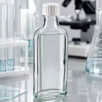 Hochwertige 100ml Klarglasflasche im Meplat-Design mit weißem Dosierverschluss und Gießring