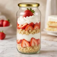 1062ml Rundglas mit goldenem BasicSeal Deckel als Dessertglas für Erdbeer-Sahne-Schichtdessert mit Streuseln