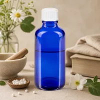 Kobaltblaue Glasflasche 50ml mit kindersicherem Tropfeinsatz 0.9mm für ätherische Öle