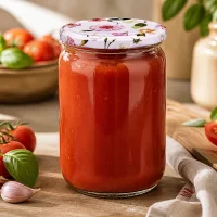 Vorkochen und Aufbewahren von Soße im 555ml Rundglas mit rosa BasicSeal Blumendeckel