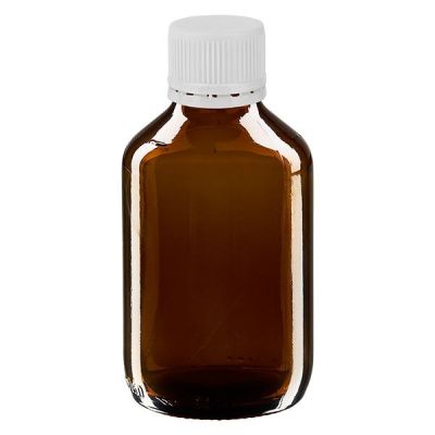 150ml Medizinflasche braun, Verschluss weiß mit Originalitätsring ApoGlas