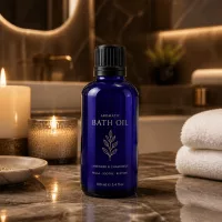 Apothekerglasflasche in Blau 50ml mit schwarzem 8mm Verschluss für Kosmetikprodukte und Öle