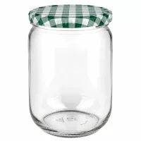 UNiTWIST 555ml Konservierungsglas rund mit grün-weißem Gingham-Deckel für Vorräte und Eingemachtes