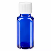 Pharmazeutische Glasflasche 20ml in Blau mit kindersicherem weißem Verschluss