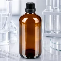 Medizinische Braunglasflasche 100ml mit kindersicherem Schraubverschluss 11mm schwarz