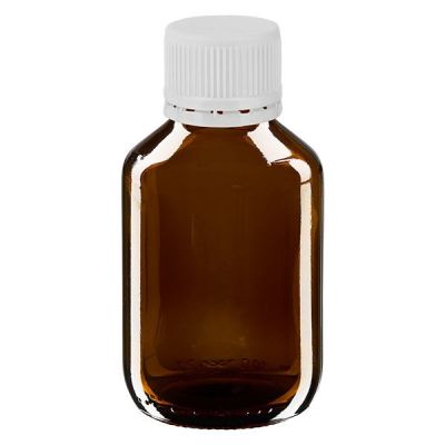 100ml Medizinflasche braun, Verschluss weiß mit Originalitätsring ApoGlas