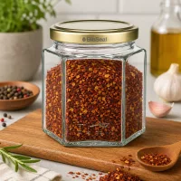BioSeal Honigglas 520g mit Chili-Flocken gefüllt zeigt vielseitige Verwendung für Gewürze und Vorratshaltung