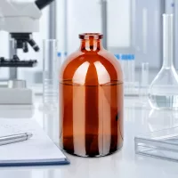 Lichtgeschützte Injektionsflasche 100ml aus Braunglas mit transparentem Trichter und Petrischale
