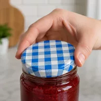 Schraubdeckel TO82 82mm mit blau weißem Landhaus Karomuster auf Einweckglas