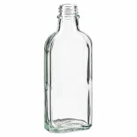 100 ml Glasflasche klar flach Meplat mit engem DIN22 Schraubverschluss