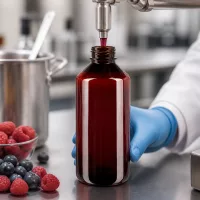 Dunkle PET Rundflasche 1L für Fruchtsaft und Beeren-Extrakte bei steriler Produktionsabfüllung