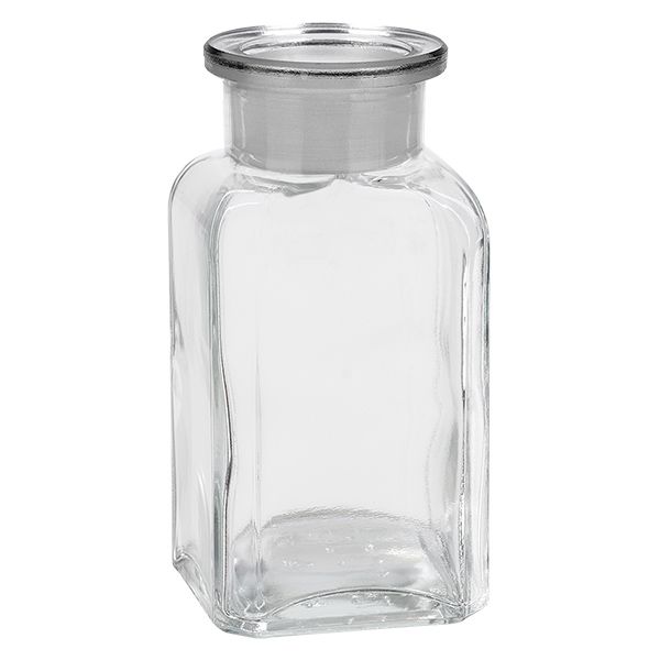 Vierkantflasche 100ml klar Weithals Glasstopfen