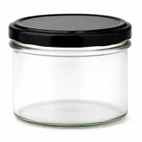 225ml Sturzglas mit schwarzem BasicSeal Deckel - leeres Einmachglas aus klarem Glas für Konserven und Marmelade