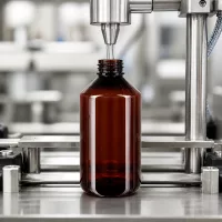 Maschinelle Befüllung einer 750ml Weithalsflasche aus PET mit Originalverschluss